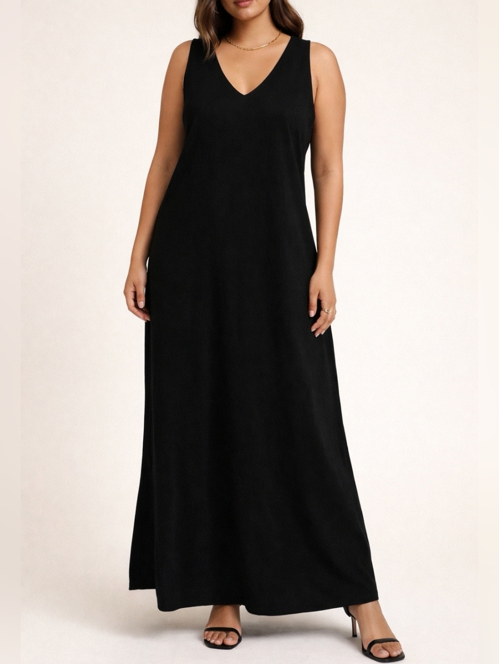 Black Cotton Ginny Plus Egyptian Cotton Maxi Sleeveless Minimilast Maxi Dress. M